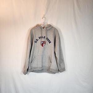 US POLO ASSN Grey Gray Sweatshirt Hoodie Kangaroo Pocket Shield Patch Mens XXL